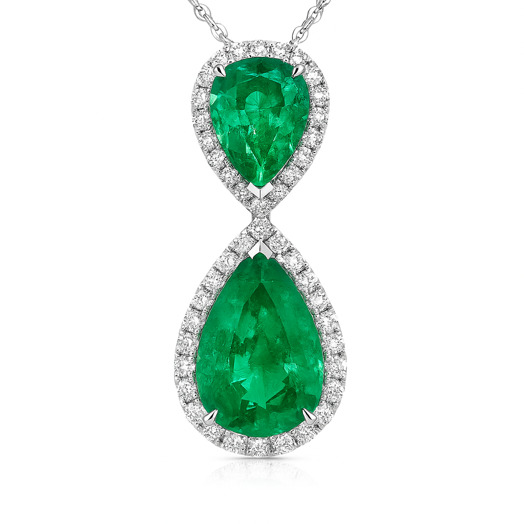 Handmade 18K White Gold Green Emerald Pendant, 4.10ct