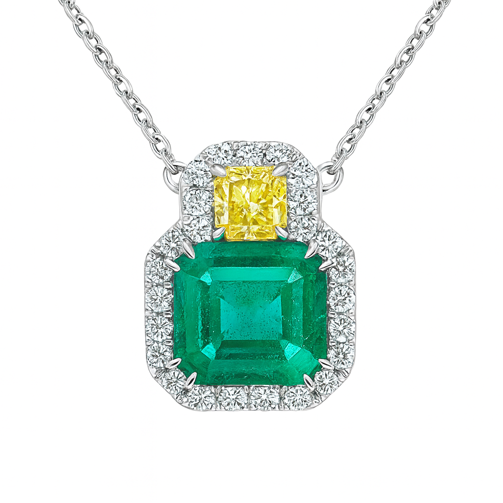 EP056822 - Pendant 18KWY/1.7G 1EMER-2.45CT 1YD-0.54CT 27RD-0.22CT