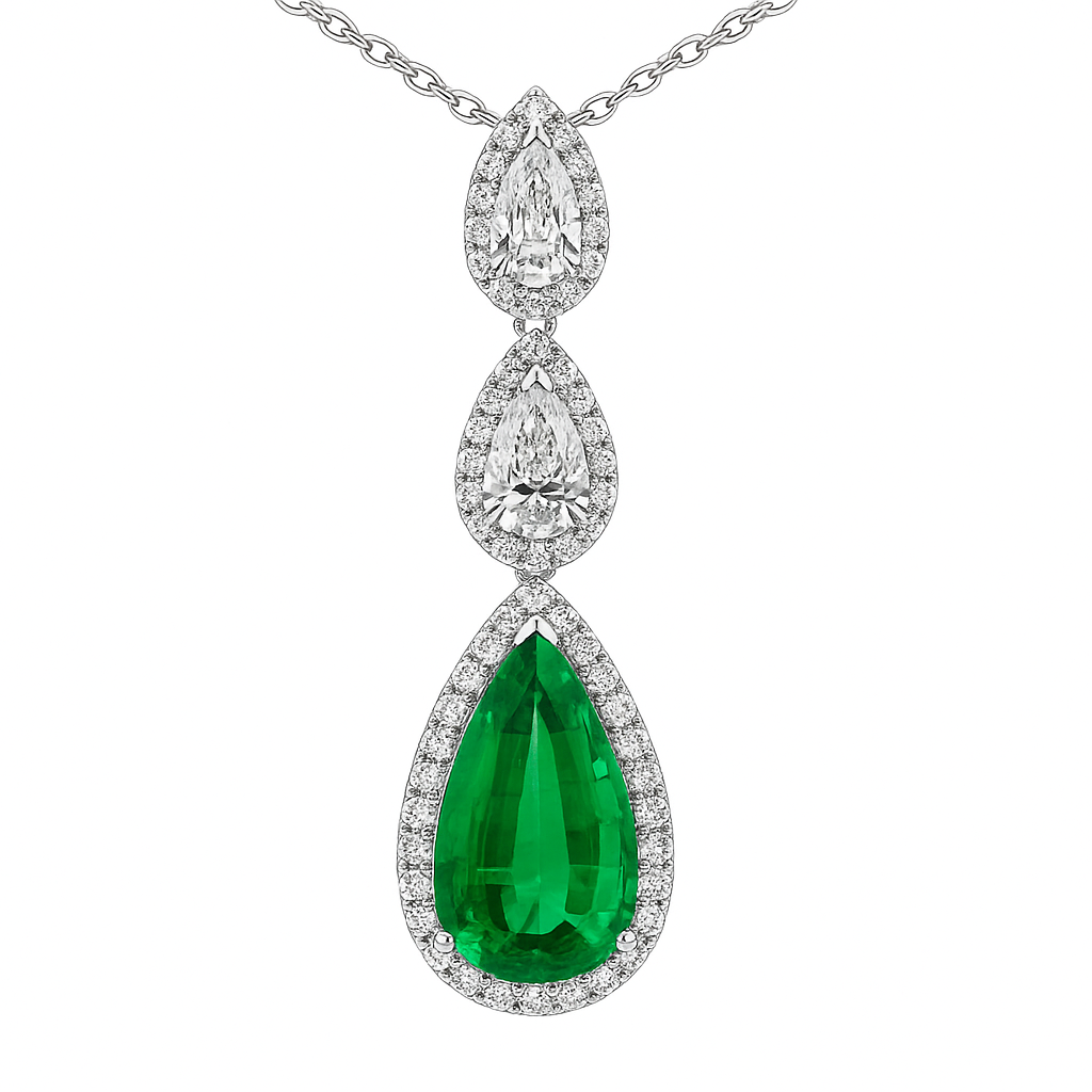 Handmade 18K White Gold Green Emerald Pendant, 5.57ct