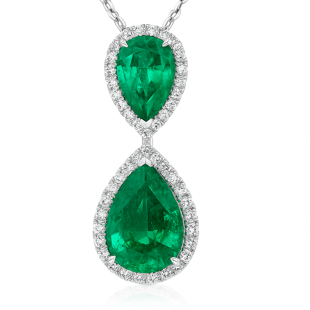 Handmade 18K White Gold Green Emerald Pendant, 4.64ct