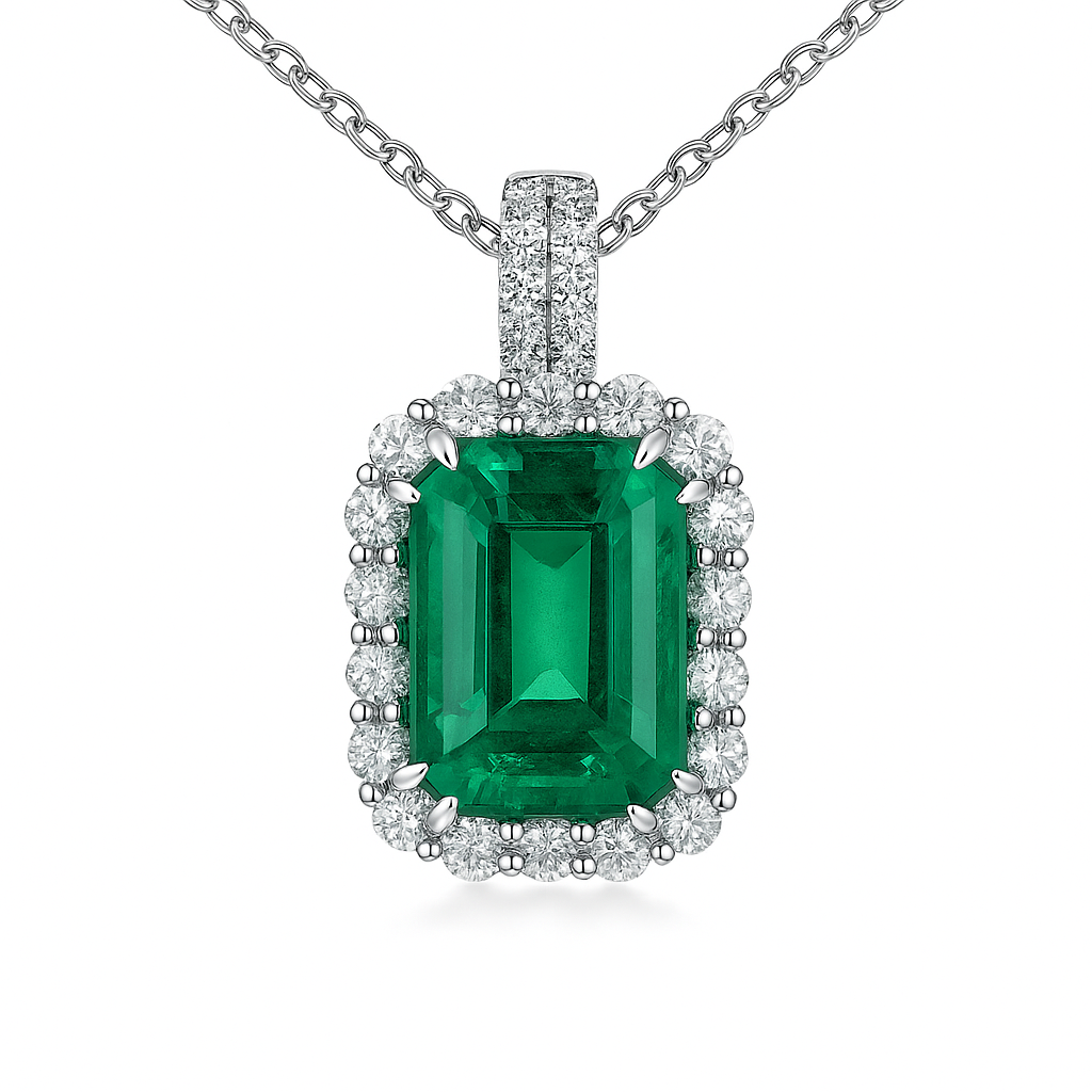 Handmade 18K White Gold Green Emerald Pendant, 4.67ct