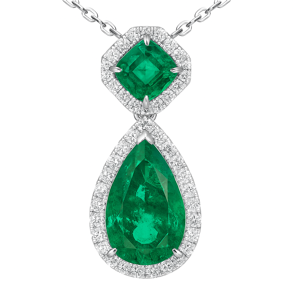 Handmade 18K White Gold Green Emerald Pendant, 2.69ct