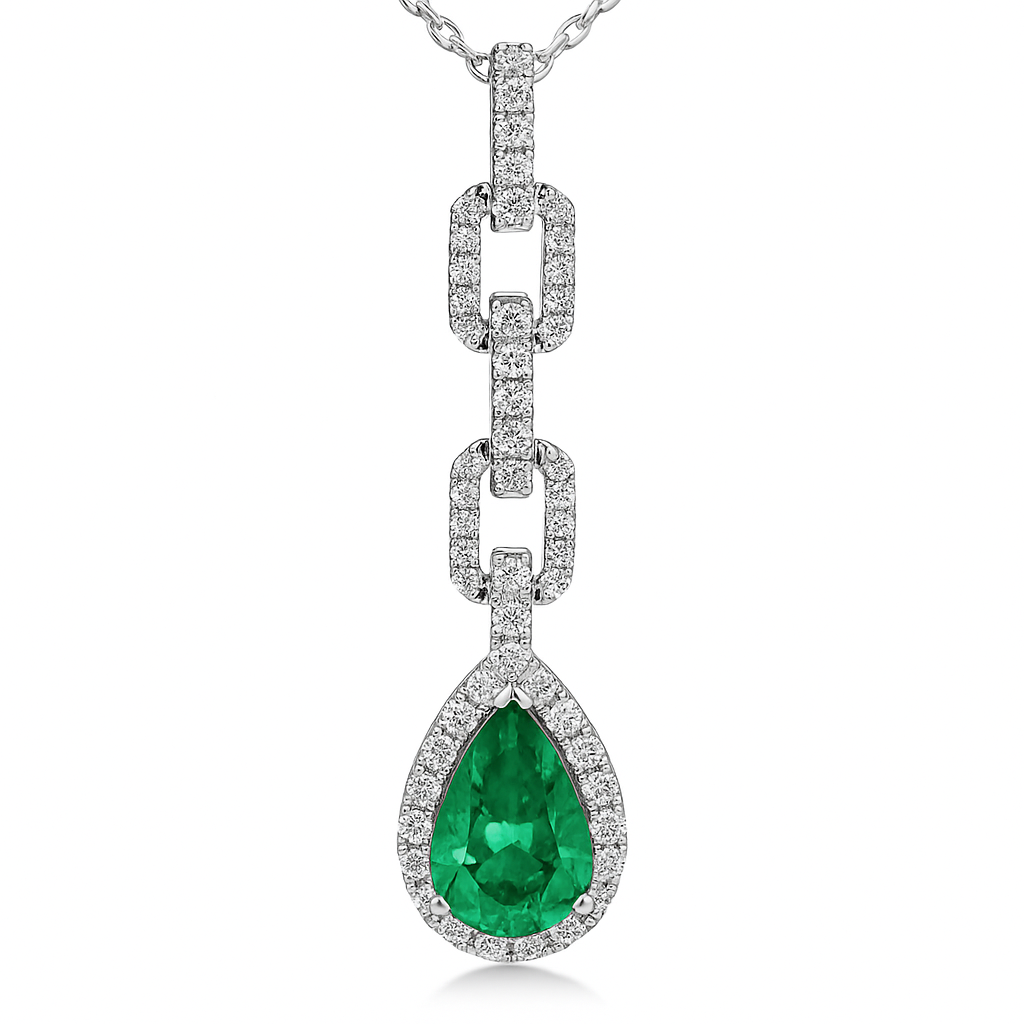 Handmade 18K White Gold Green Emerald Pendant, 2.22ct