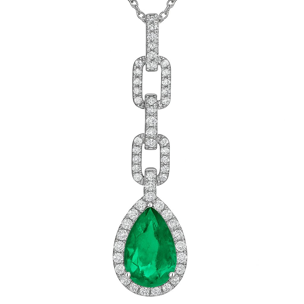 Handmade 18K White Gold Green Emerald Pendant, 3.53ct