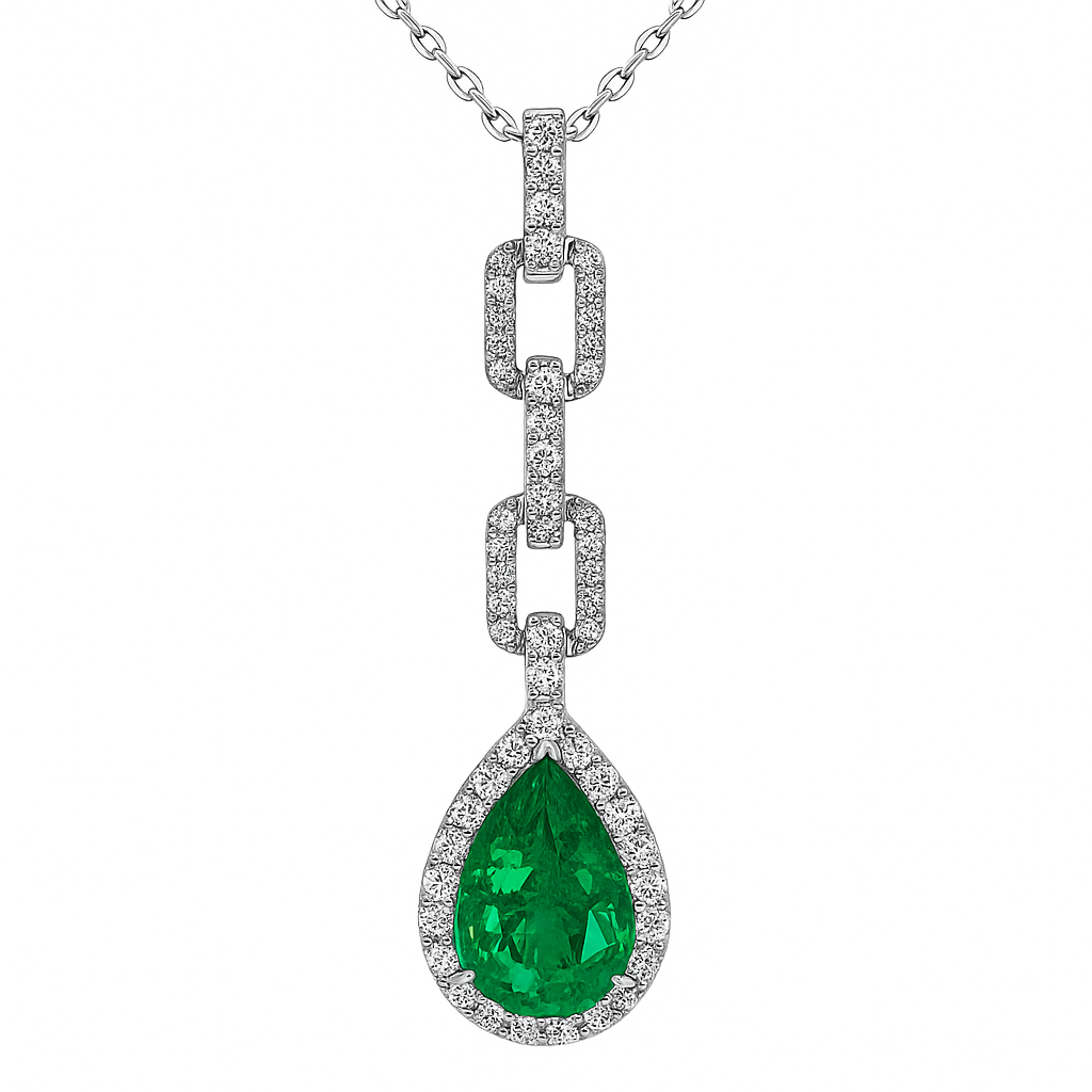 Handmade 18K White Gold Emerald Pendant, 3.04ct