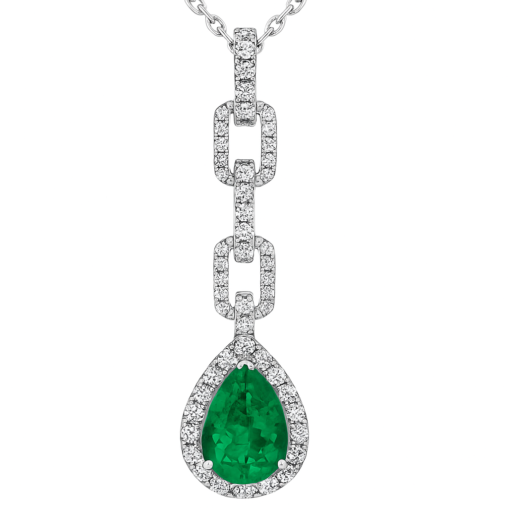 Handmade 18K White Gold Green Emerald Pendant, 3.03ct