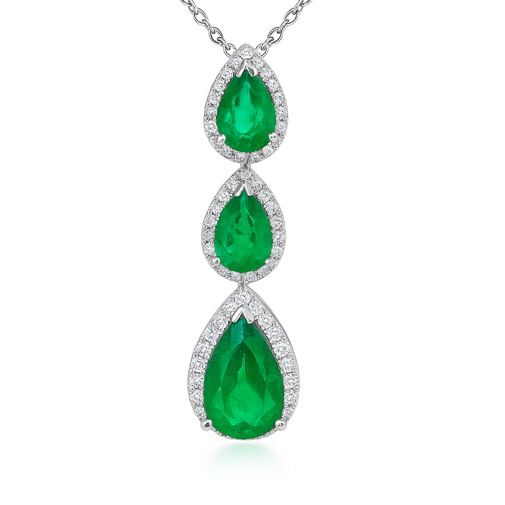 Handmade 18K White Gold Green Emerald Pendant, 5.96ct