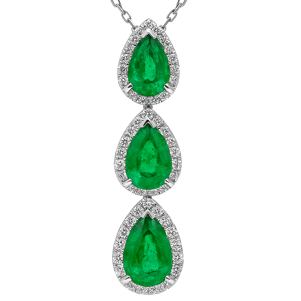 Handmade 18K White Gold Green Emerald Pendant, 4.14ct