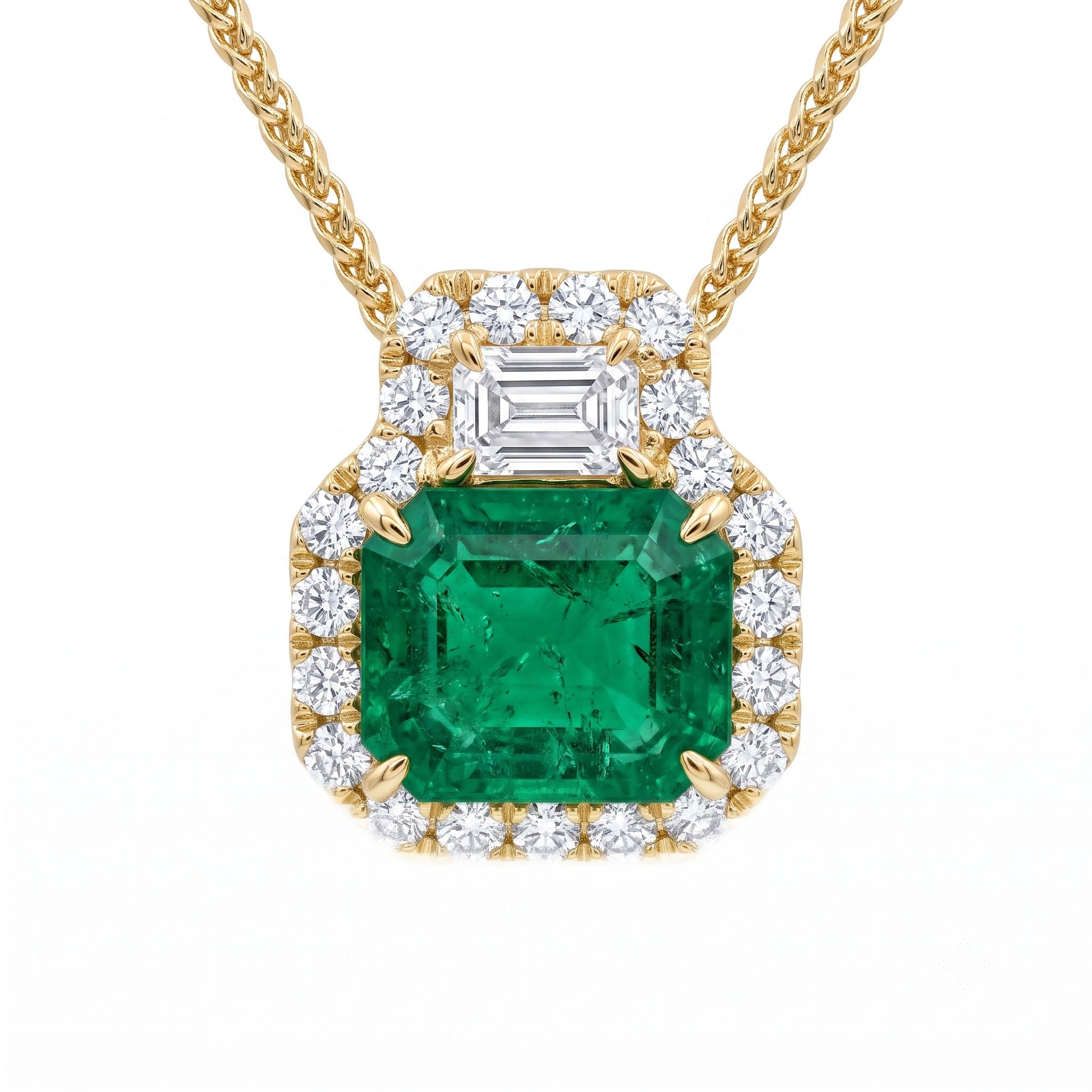 EP057043Y - Pendant 18KY/1.2G 1EMER-1.17CT 1DIA-0.16CT 21RD-0.20CT