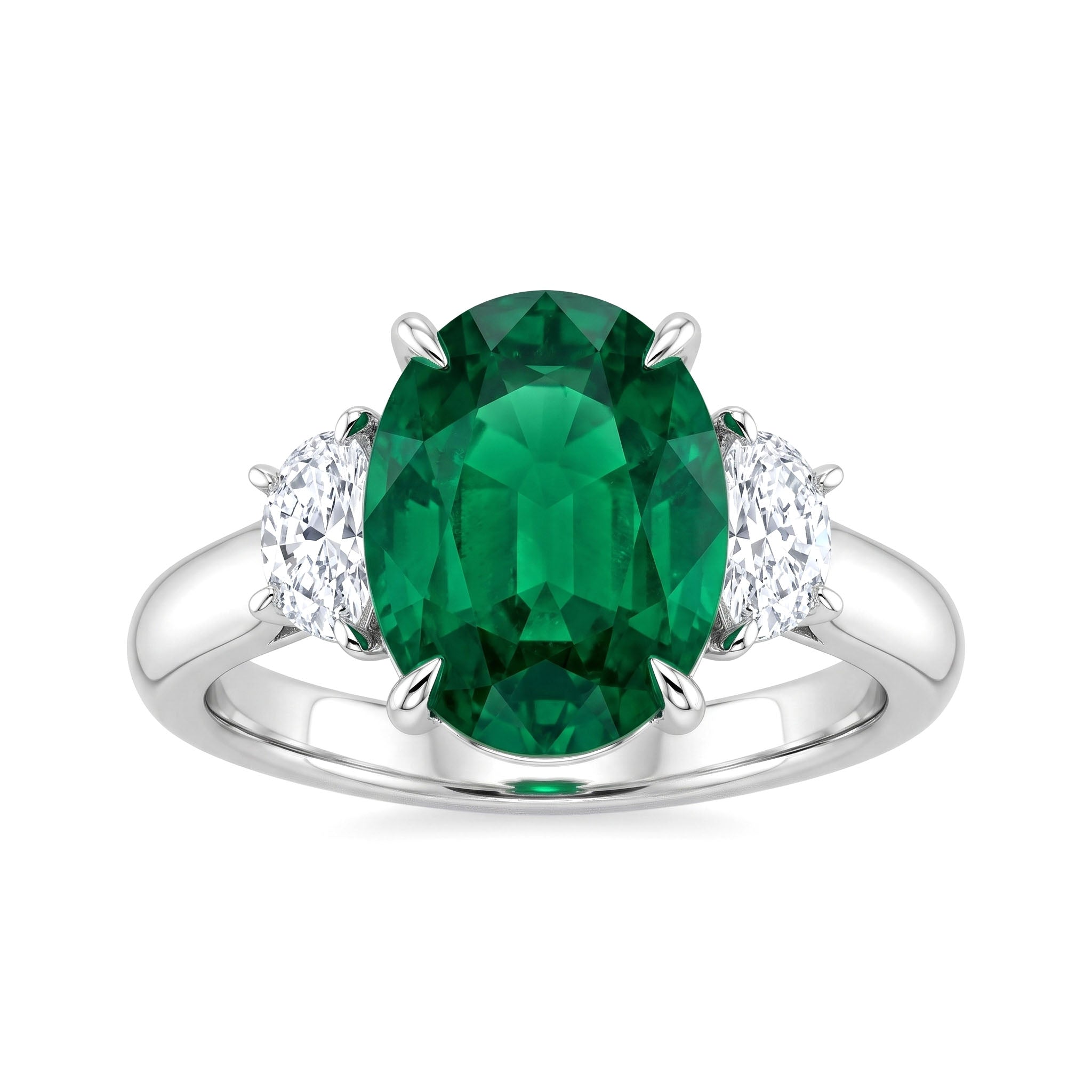 Handmade 18K White Gold Green Emerald Ring, 3.3ct