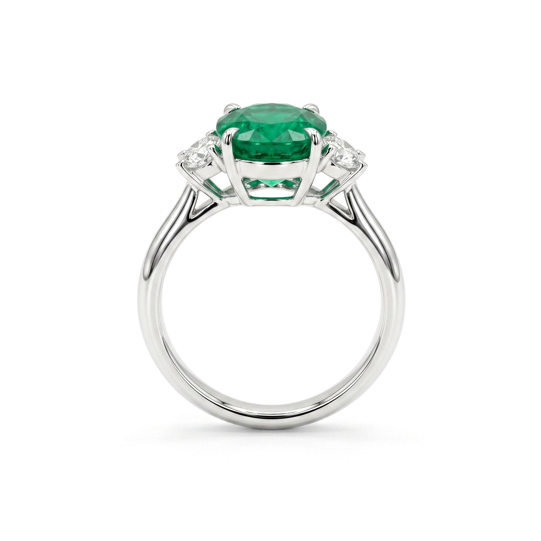 Handmade 18K White Gold Green Emerald Ring, 3.3ct