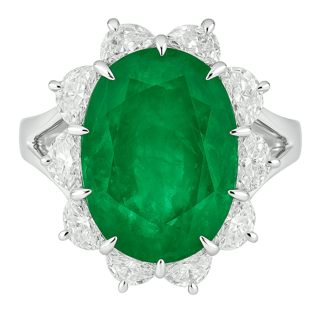 Handmade 18K White Gold Green Emerald Ring, 6.62ct