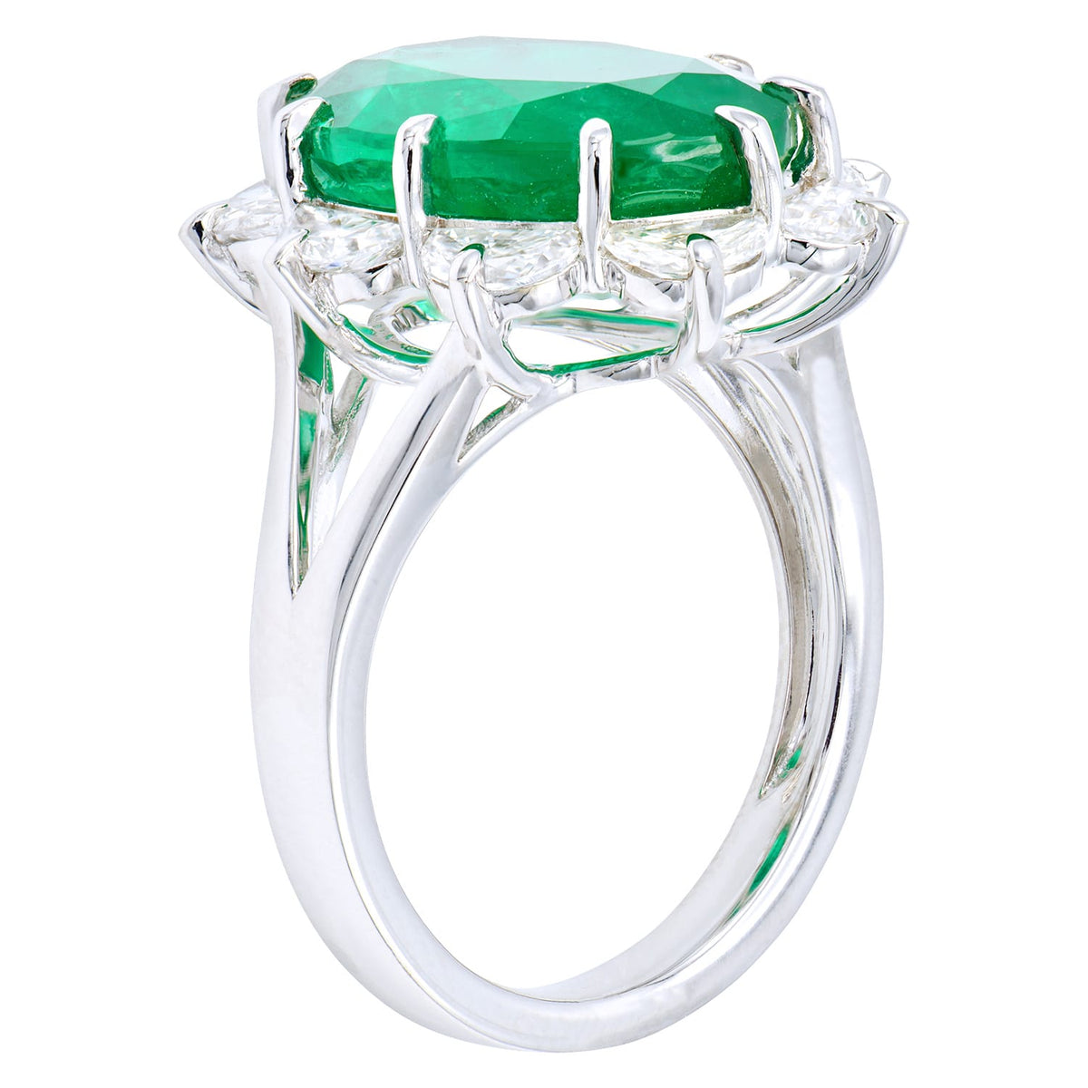 Handmade 18K White Gold Green Emerald Ring, 6.62ct