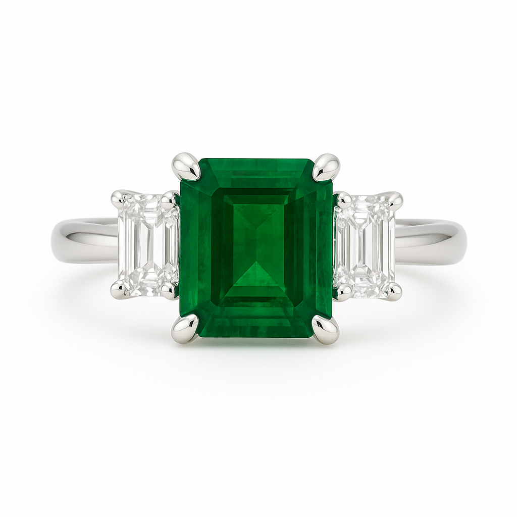 ER054653 - Ring 18KW/4.4G EMER-2.88CT 2ED-0.61CT