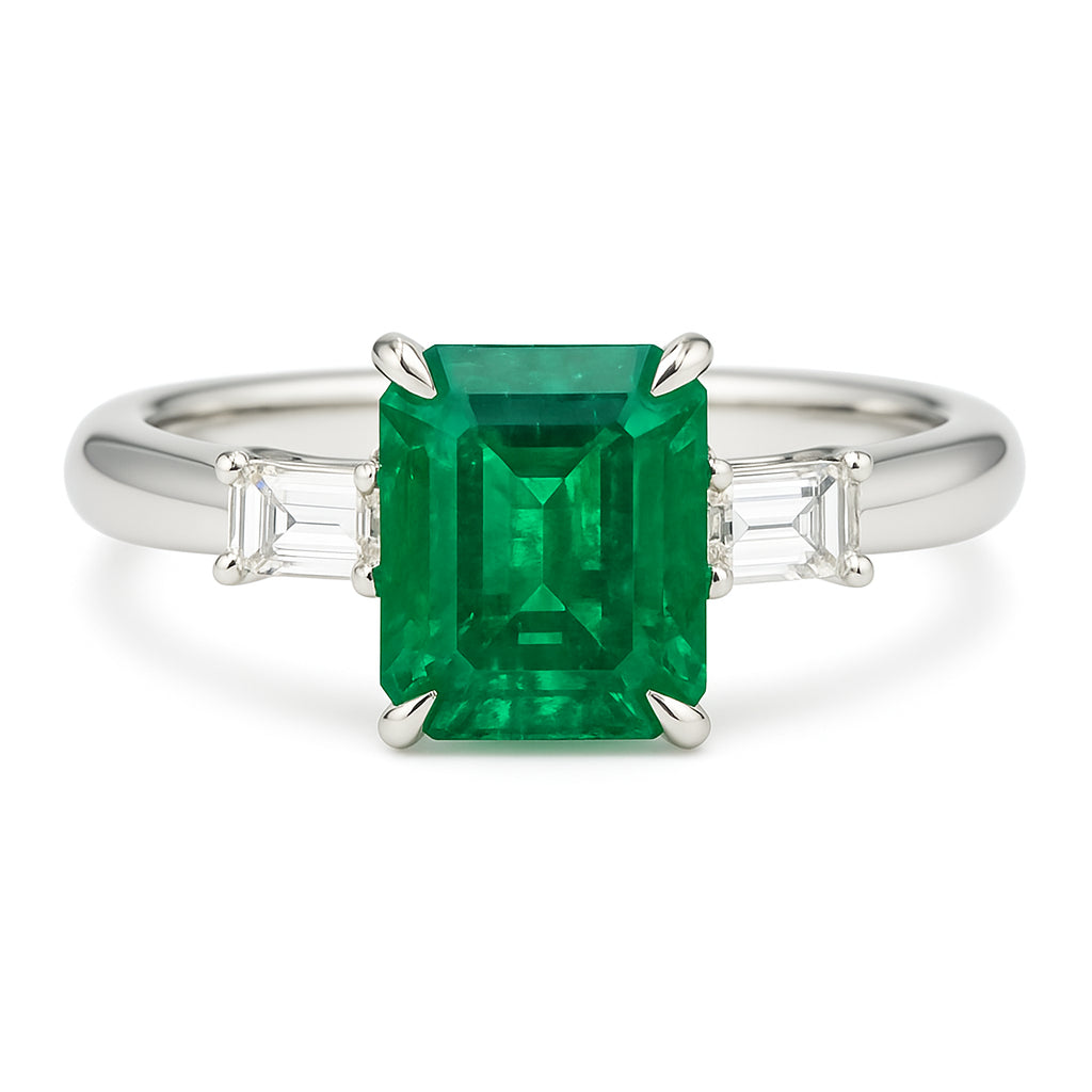 ER054723 - Ring 18KW/4.6G 1EMER-1.68CT 2ED-0.37CT