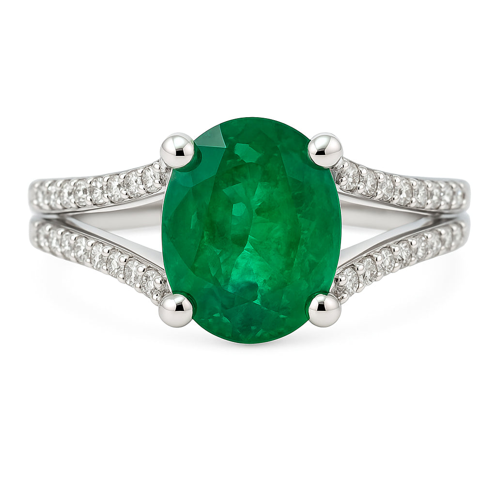 ER054803 - Ring 18KW/5.7G 1EMER-2.65CT 66RD-0.51CT