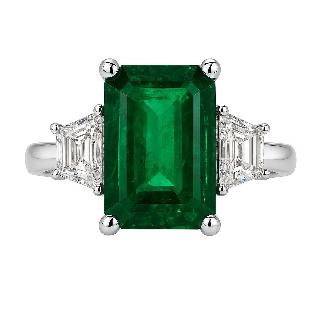 ER054895 - Ring 18KW/5.5G 1EMER-4.44CT 2DIA-0.84CT