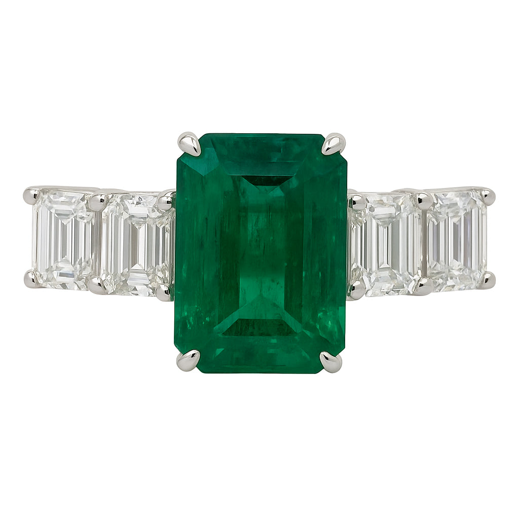 ER054955 - Ring 18KW/5.0G 1EMER-2.67CT 6ED-1.26CT