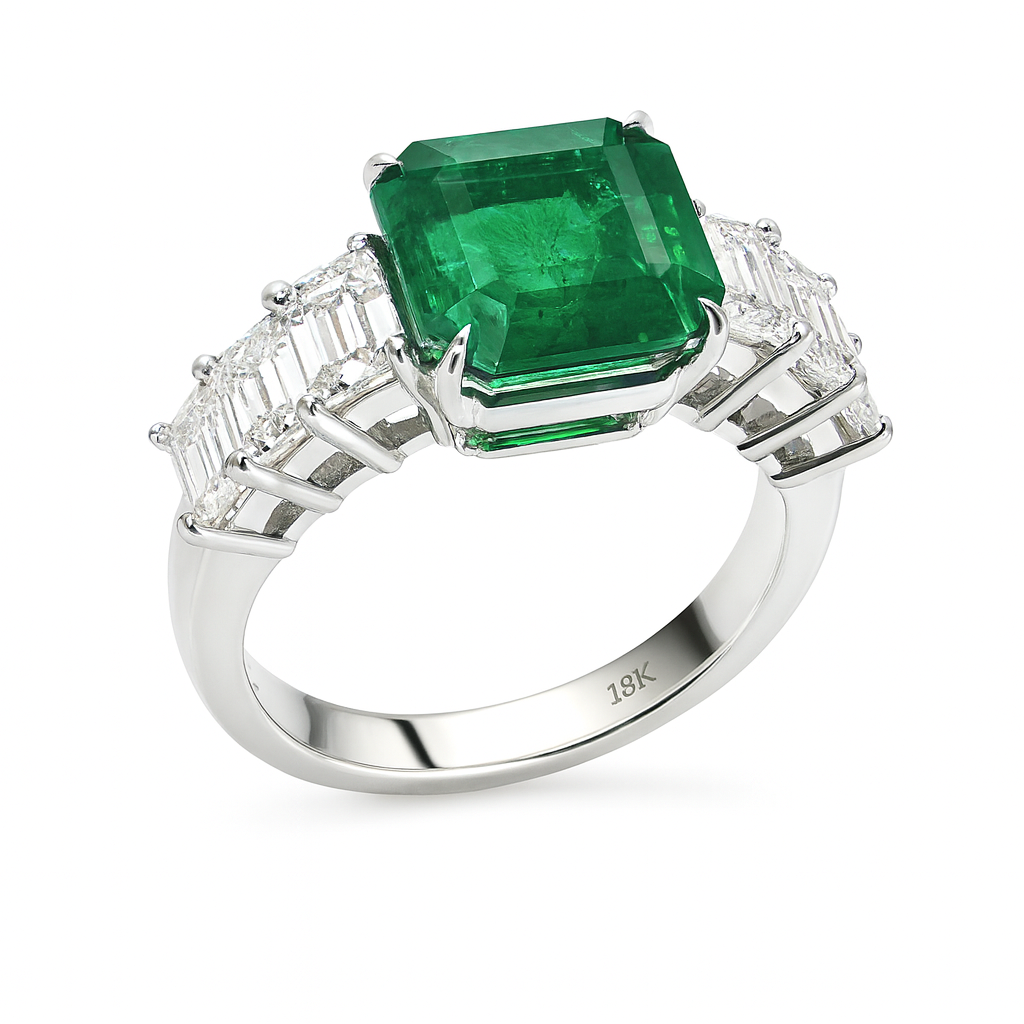 ER054956 - Ring 18KW/5.0G 1EMER-2.42CT 6ED-1.27CT