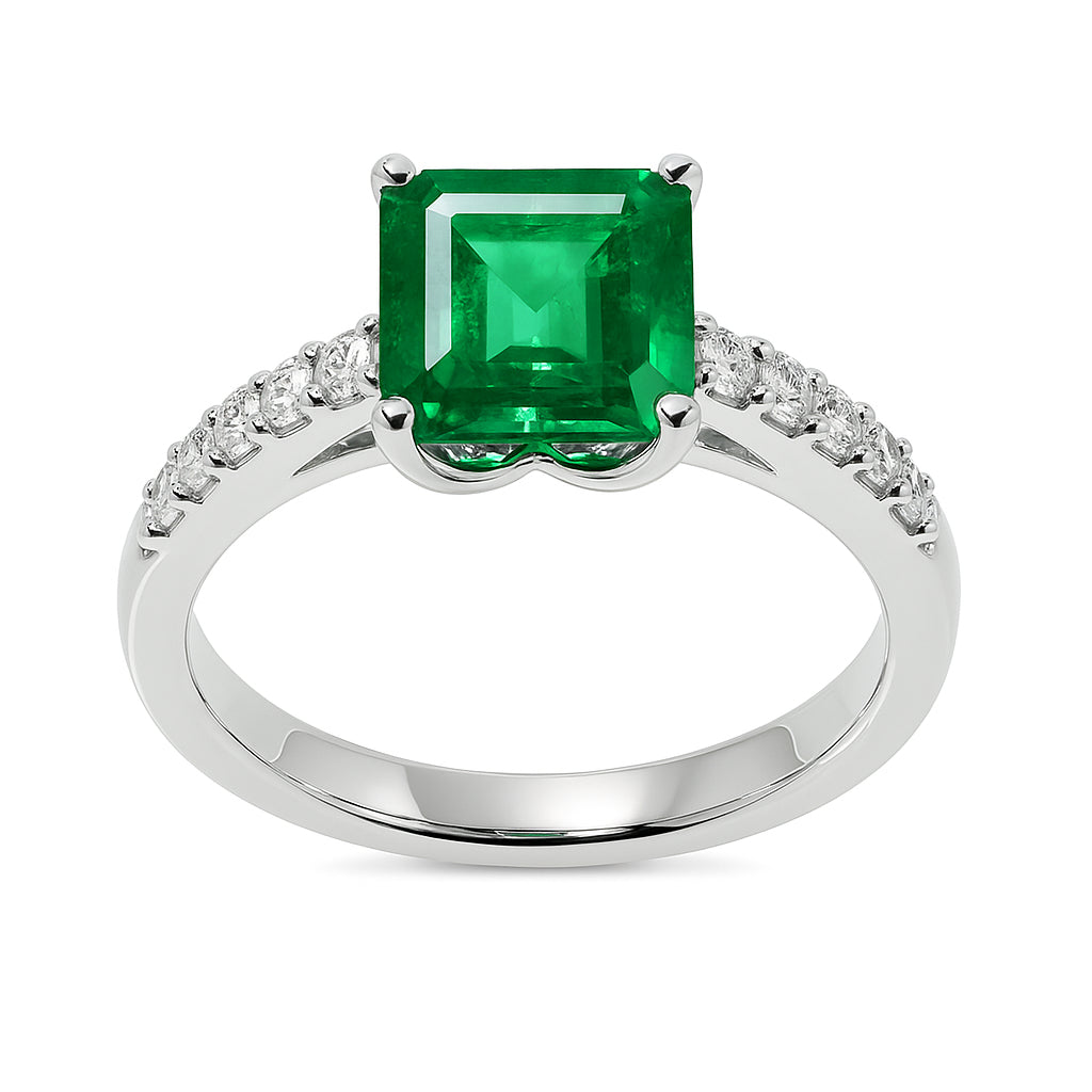 ER055049 - Ring 18KW/3.4G 1EMER-1.72CT 12RD-0.33CT