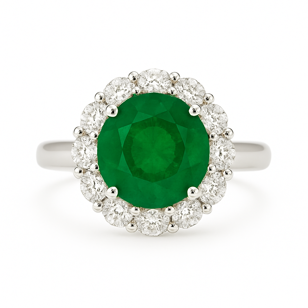 ER055347 - Ring 18KW/5.8G 1EMER-3.71CT 12RD-1.28CT