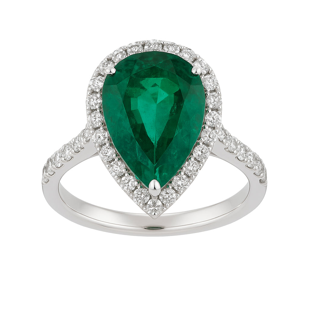 Handmade 18K White Gold Green Emerald Ring, 4.01ct
