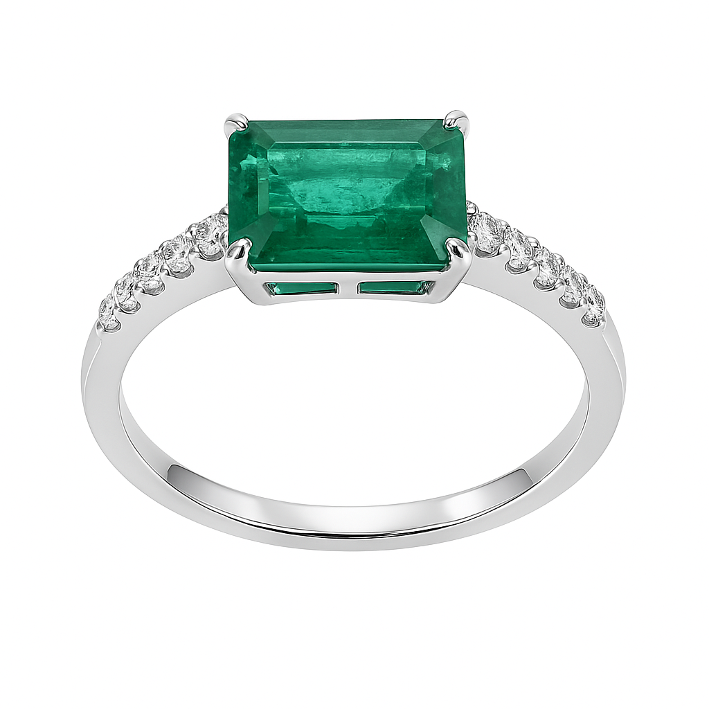 ER055822 - Ring 18KW/2.6G 1EMER-1.74CT 12RD-0.18CT