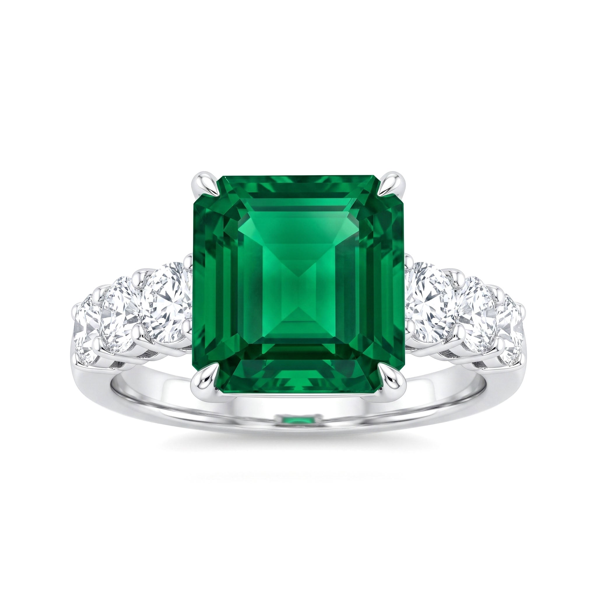 Handmade 18K White Gold Emerald Ring, 3.54ct