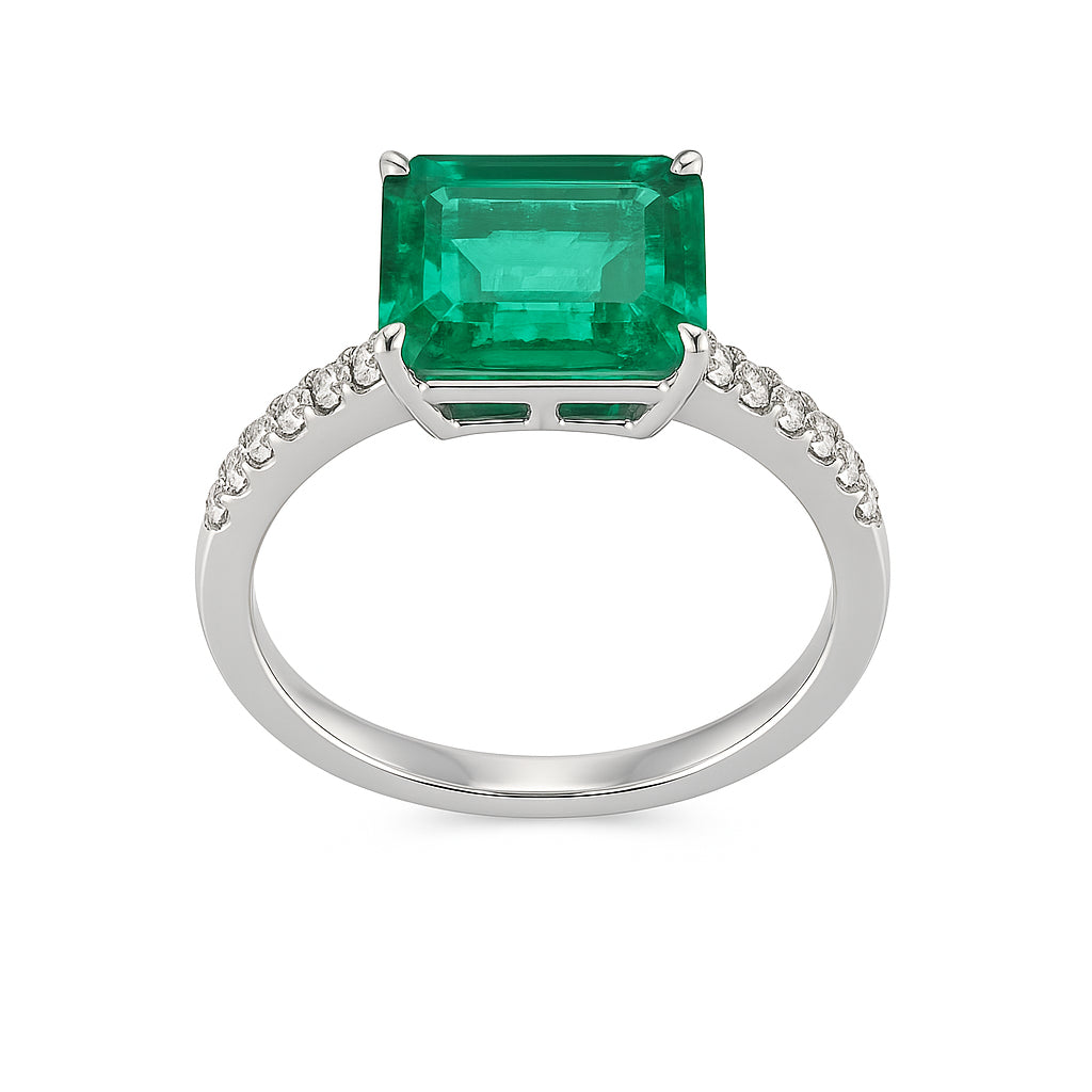 Handmade 18K White Gold Emerald Ring, 3.54ct
