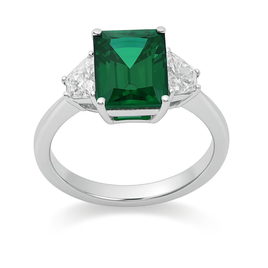 ER055995 - Ring 18KW/3.2G 1EMER-1.52CT 2TRAP-0.39CT
