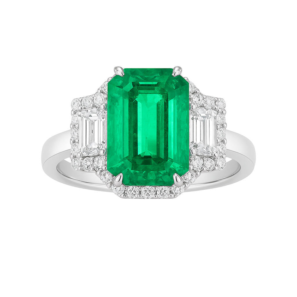 ER056285 - Ring 18KW/4.4G 1EMER-2.31CT 2EC-0.78CT 30RD-0.21CT