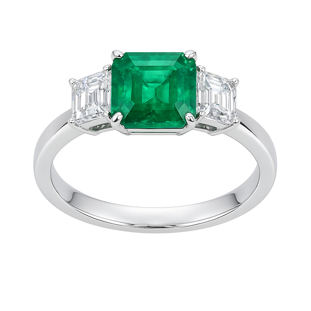 ER056293 - Ring 18KW/3.8G 1EMER-1.77CT 2EC-1.01CT