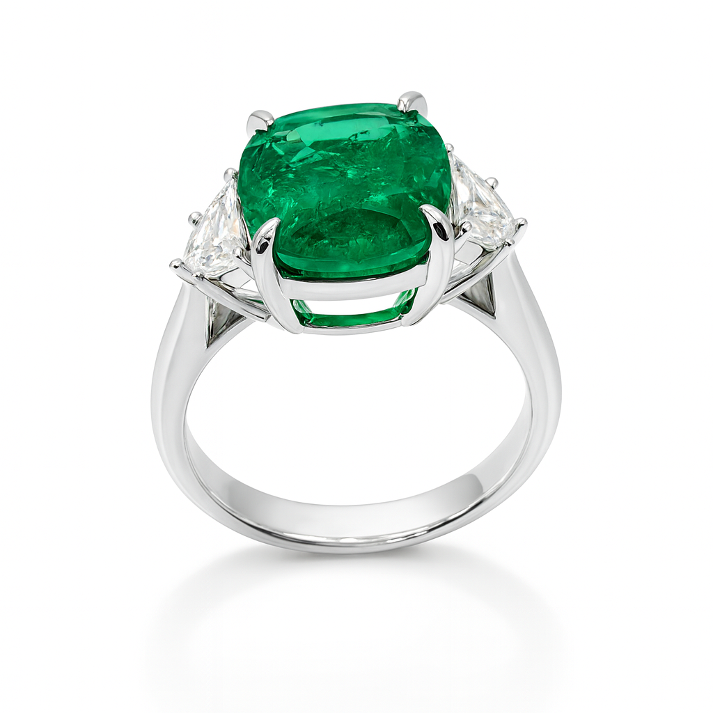 ER056394 - Ring 18KW/5.0G 1EMER-4.27CT 2CAD-0.71CT