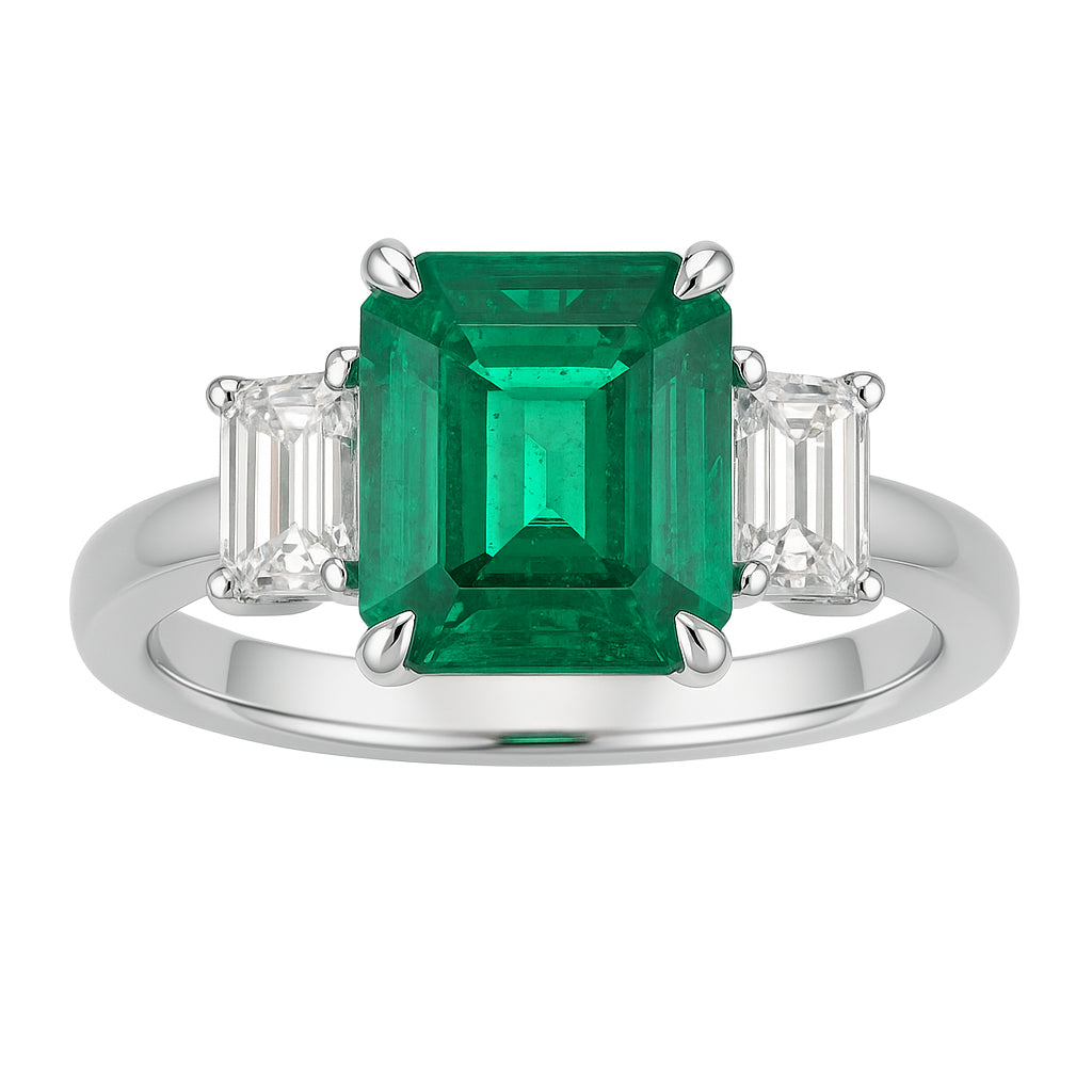 ER056397 - Ring 18KW/4.8G 1EMER-2.55CT 2EC-0.76CT