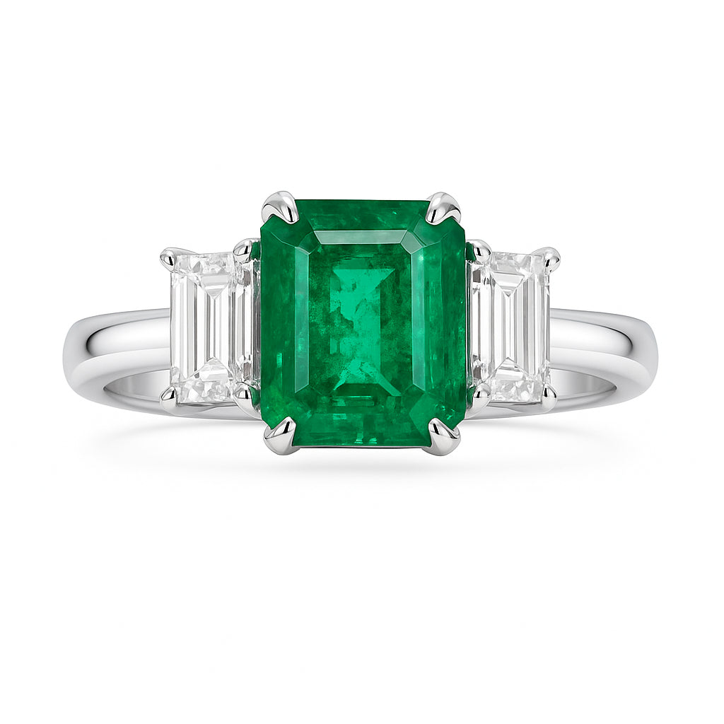 ER056499 - Ring 18KW/3.8G 1EMER-1.06CT 2SIDE-0.76CT