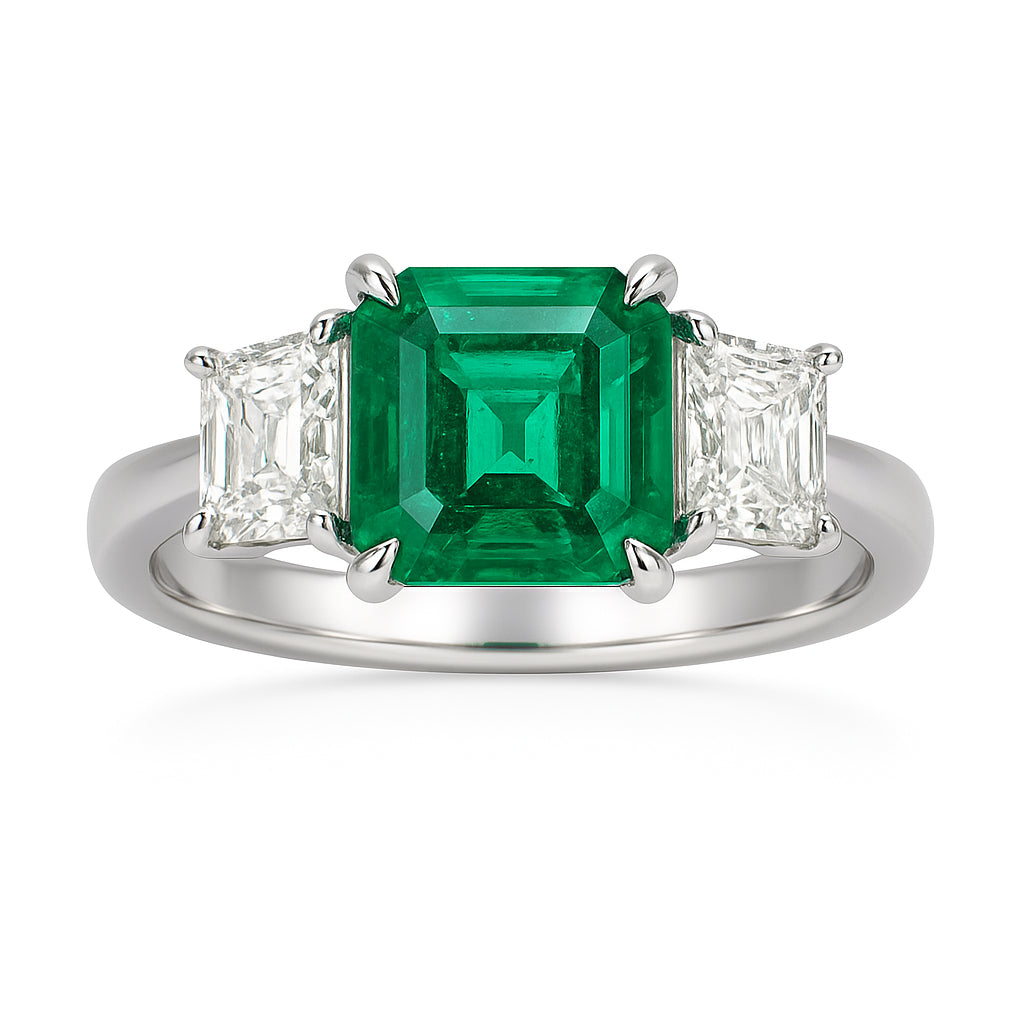 ER056500 - Ring 18KW/3.7G 1EMER-1.20CT 2SIDE-1.00CT