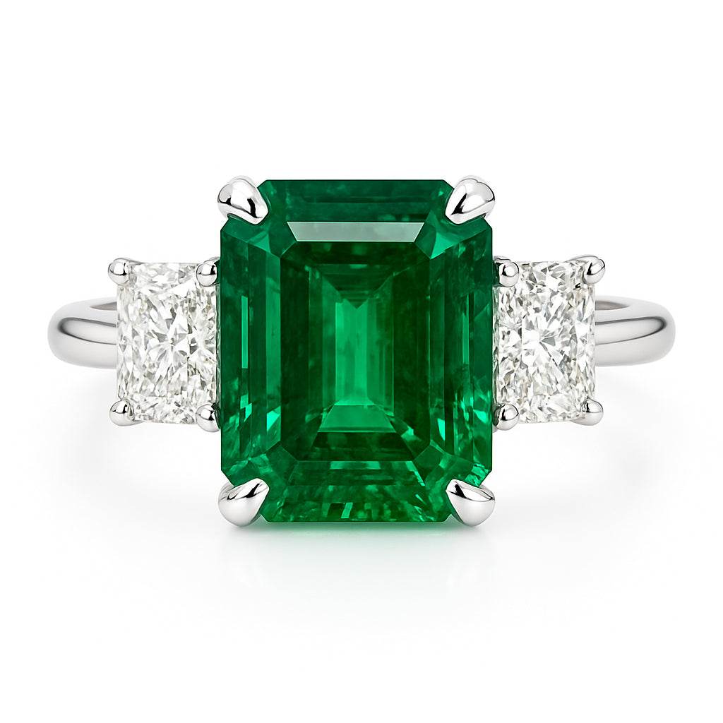 ER056683 - Ring/PLAT 1EMER-3.87CT 2RAD-0.83CT