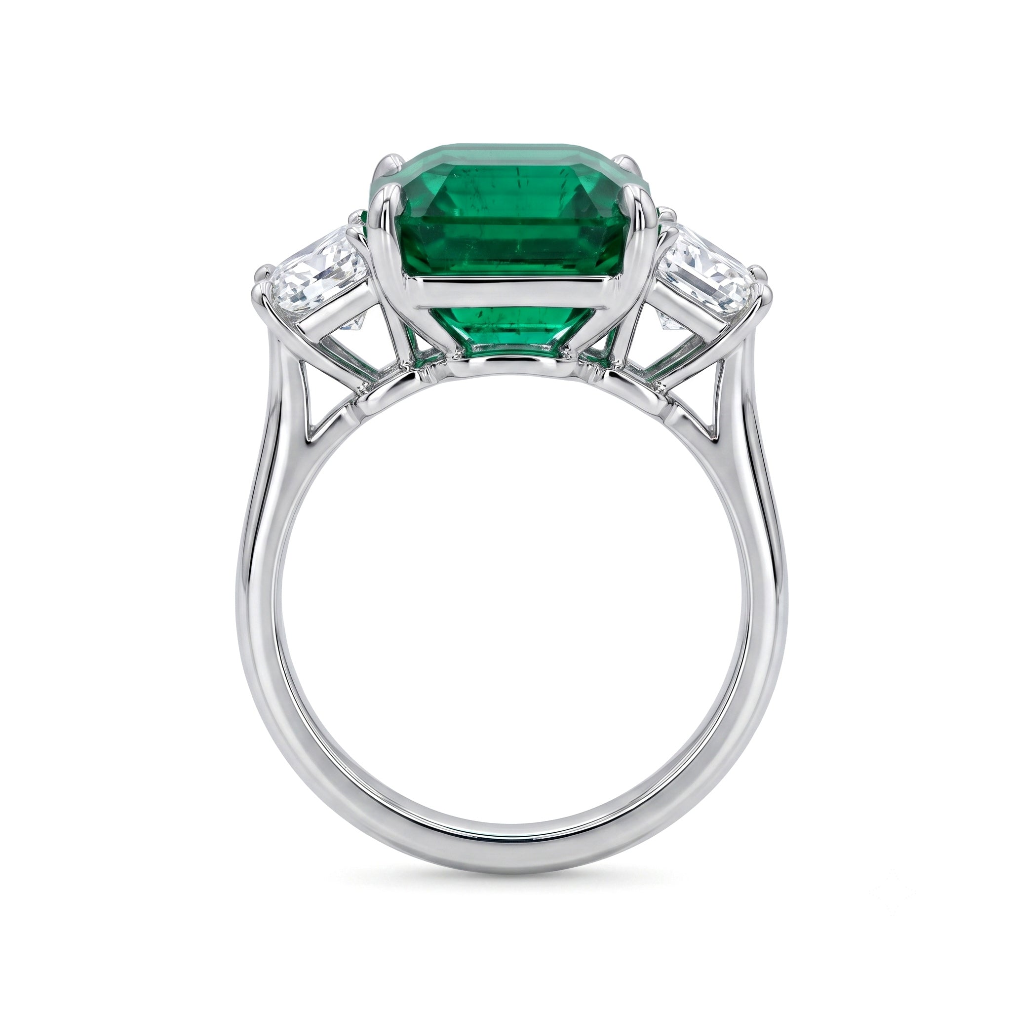 Handmade Platinum Emerald 3 Stone Ring, 7.25ct