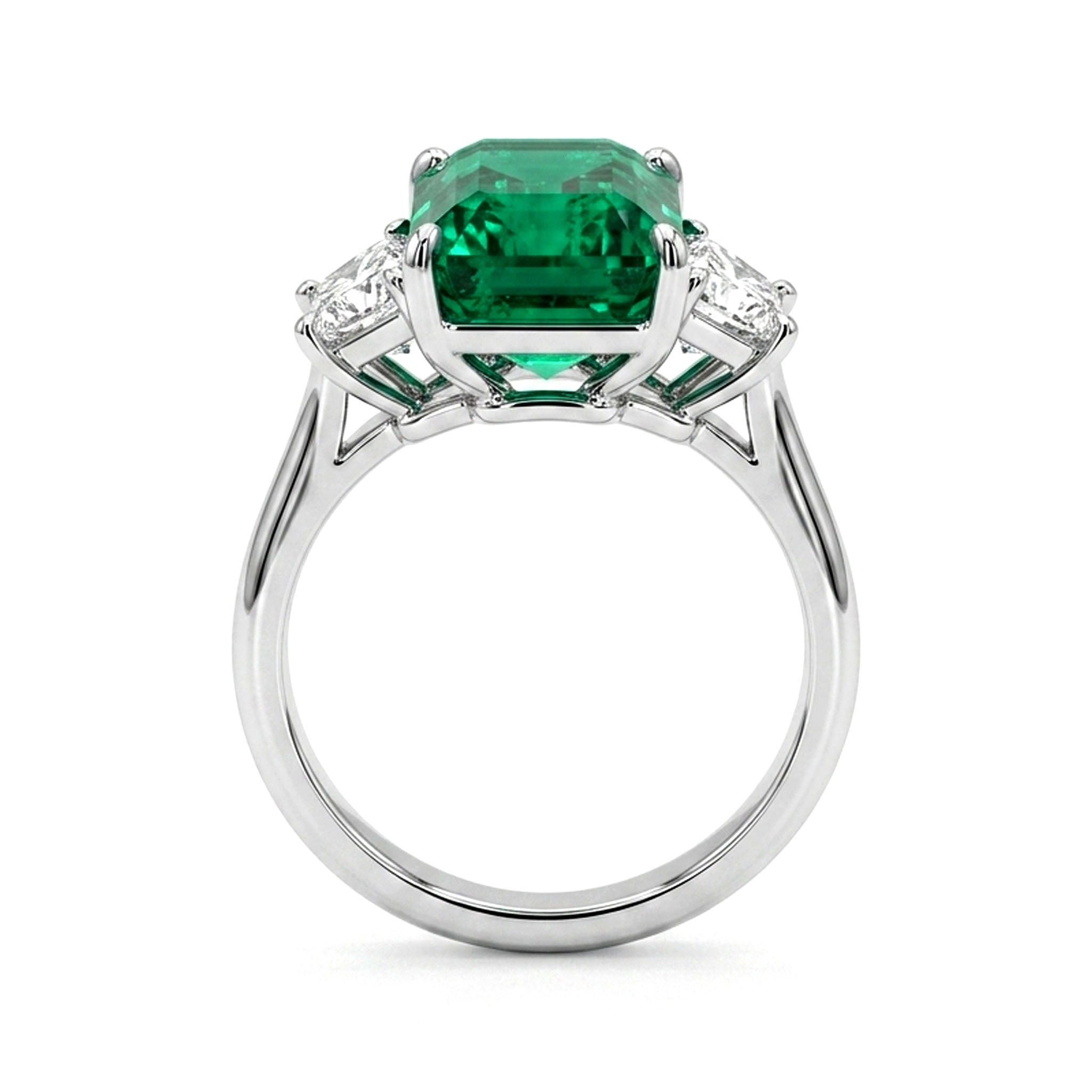 Handmade Platinum Green Emerald Ring 3 Stone, 2.72ct