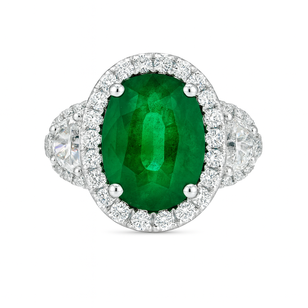 ER056722 - Ring 18KW/6.9G 1EMER-7.11CT 2HM-0.63CT 42RD-0.67CT