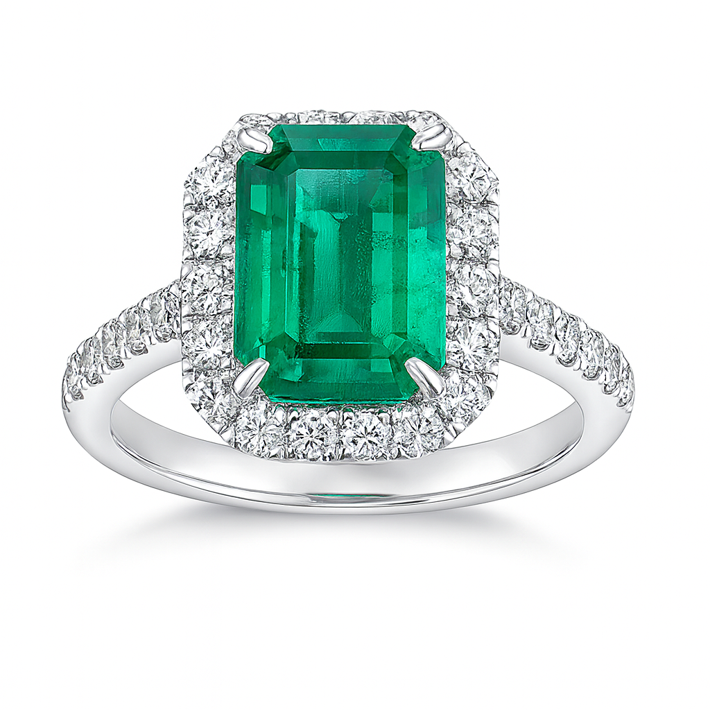 ER056801 - Ring 18KW/3.7G 1EMER-3.20CT 28RD-0.69CT