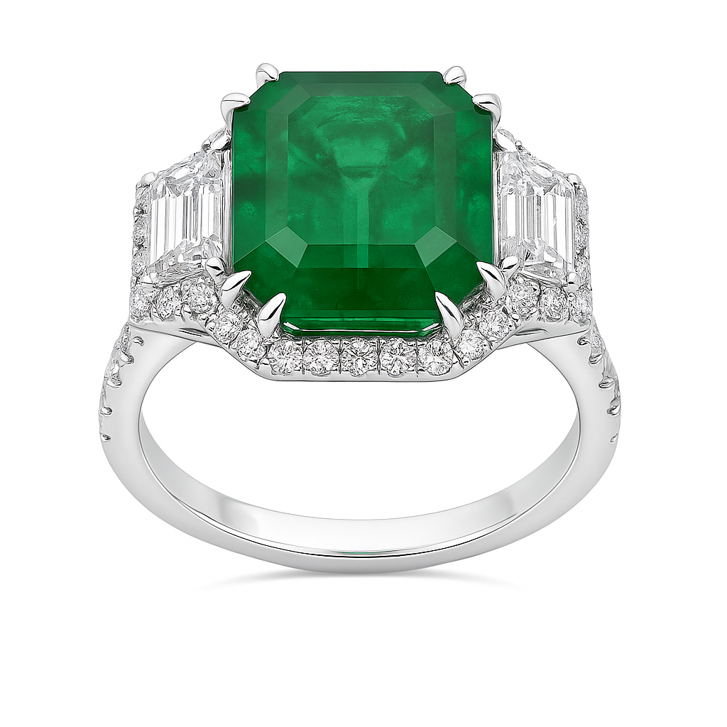 Handmade 14K White Gold Emerald Ring, 4.59ct