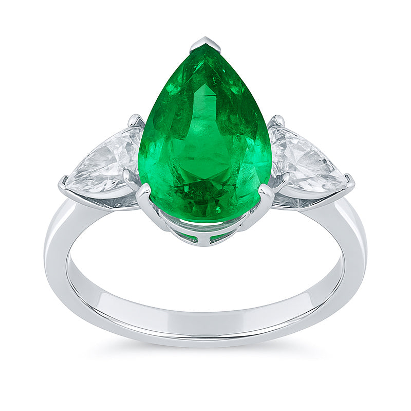 Handmade 18K White Gold Emerald Diamond Ring, 2.75ct