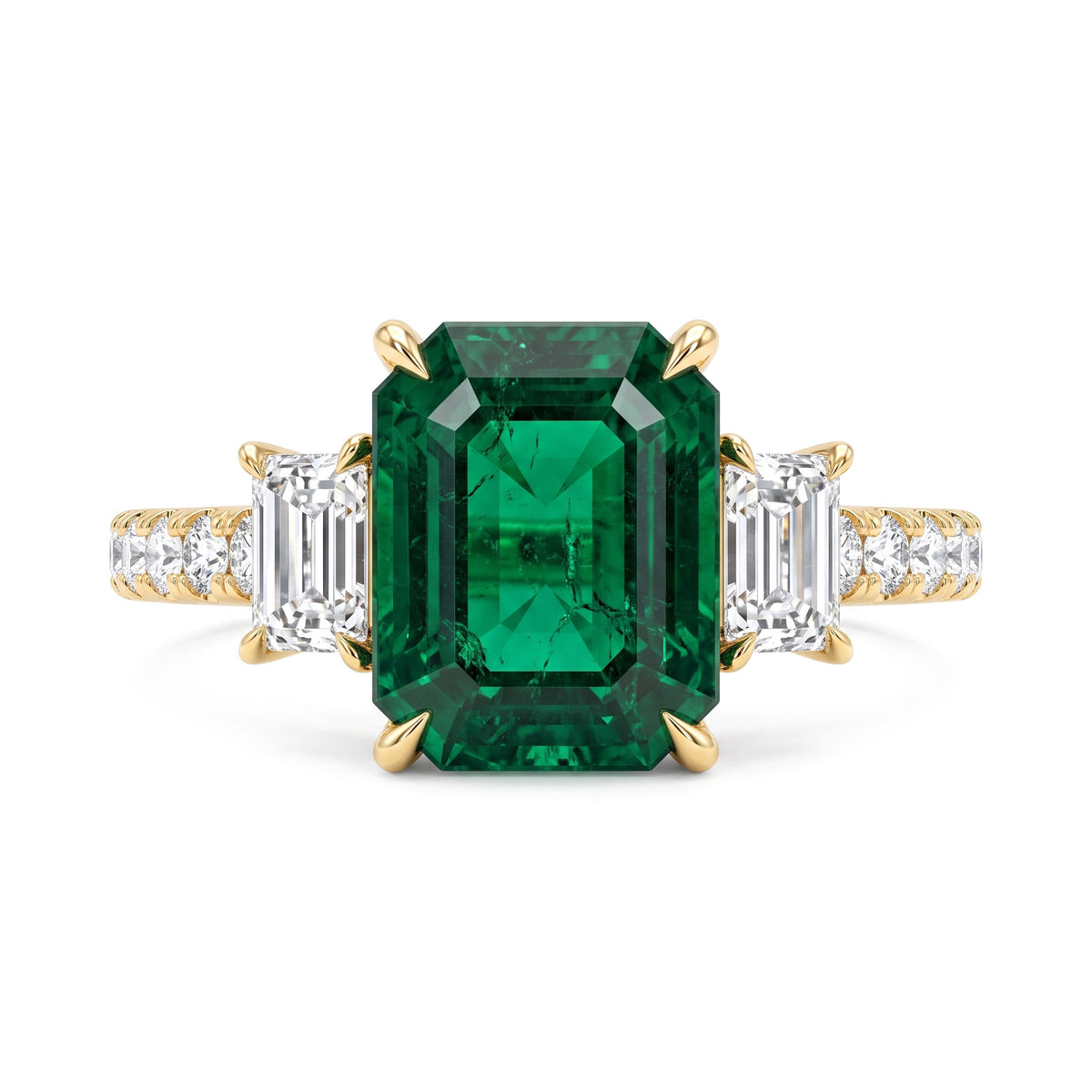 ER057029Y - Ring 18KY/2.9G 1EMER-1.62CT 2DIA-0.32CT 10RD-0.28CT