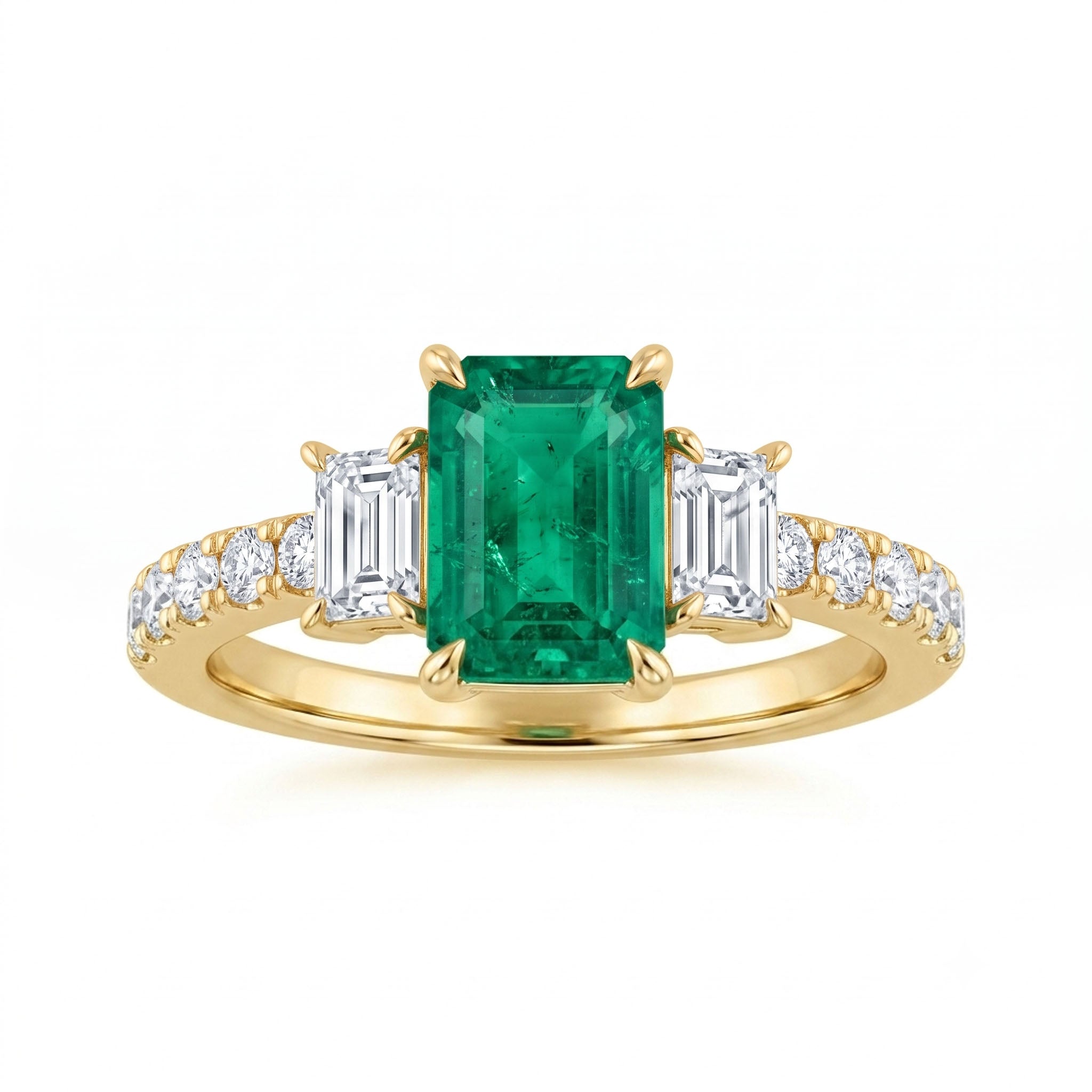 ER057030Y - Ring 18KY/2.8G 1EMER-1.11CT 2DIA-0.33CT 10RD-0.28CT