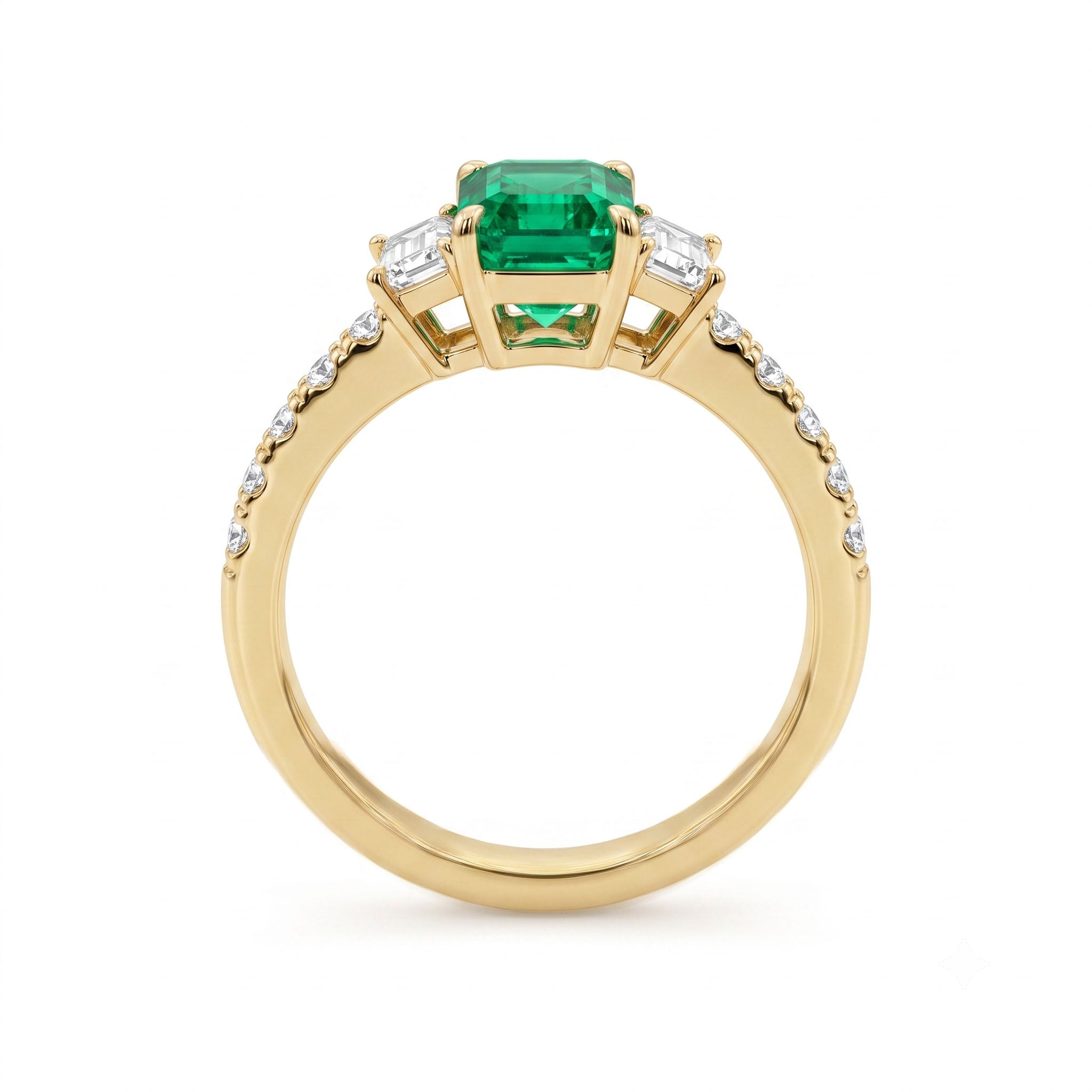 ER057030Y - Ring 18KY/2.8G 1EMER-1.11CT 2DIA-0.33CT 10RD-0.28CT