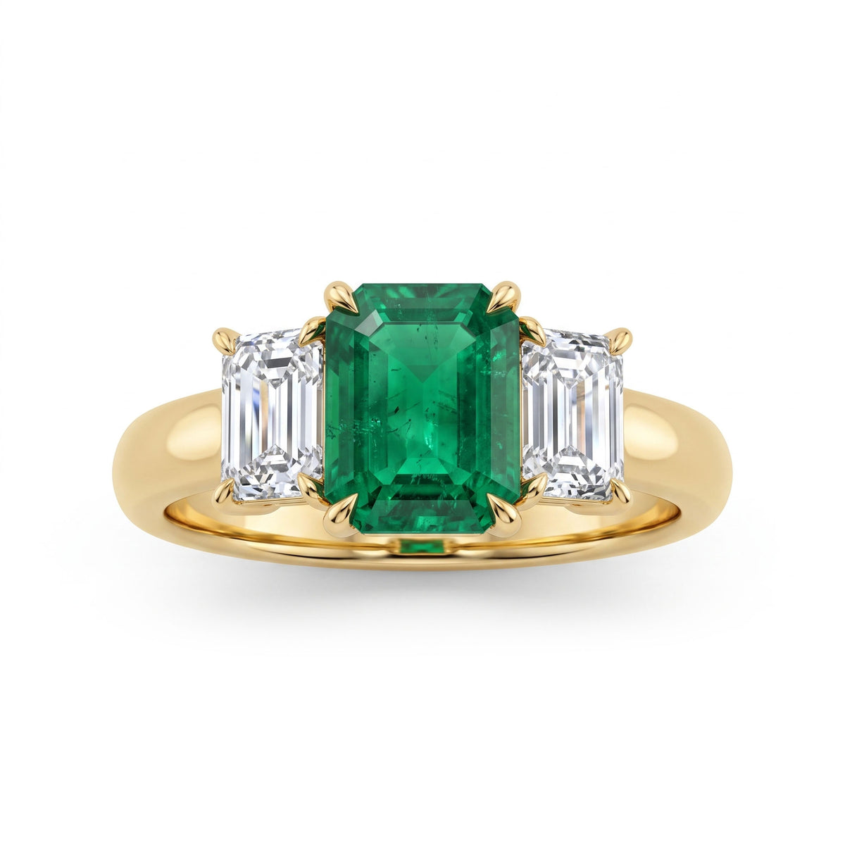 ER057031Y - Ring 18KY/4.1G 1EMER-0.99CT 2DIA-0.74CT