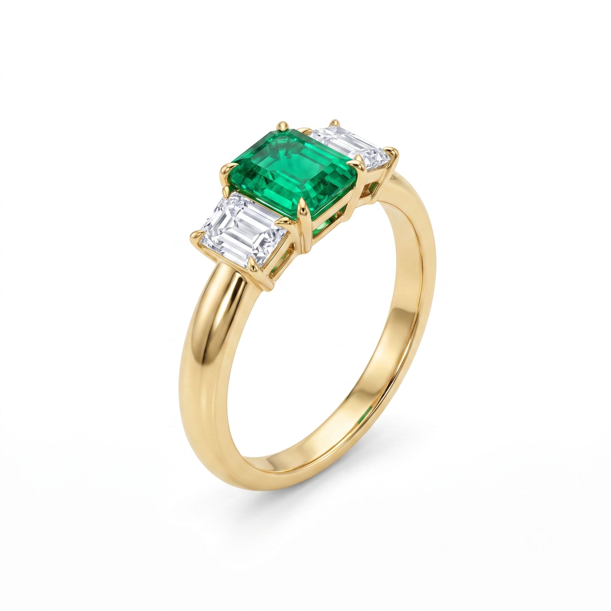 ER057031Y - Ring 18KY/4.1G 1EMER-0.99CT 2DIA-0.74CT
