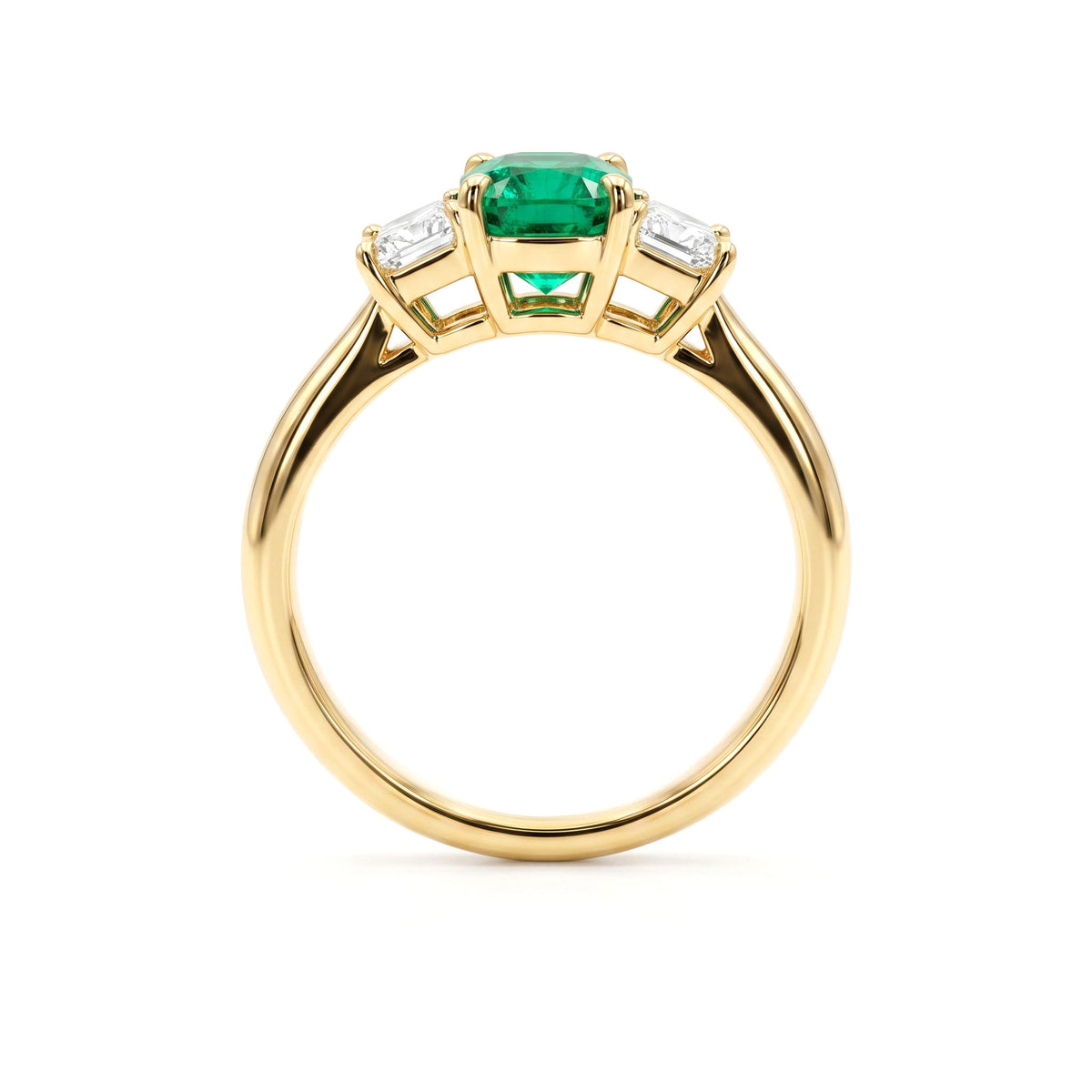 ER057031Y - Ring 18KY/4.1G 1EMER-0.99CT 2DIA-0.74CT