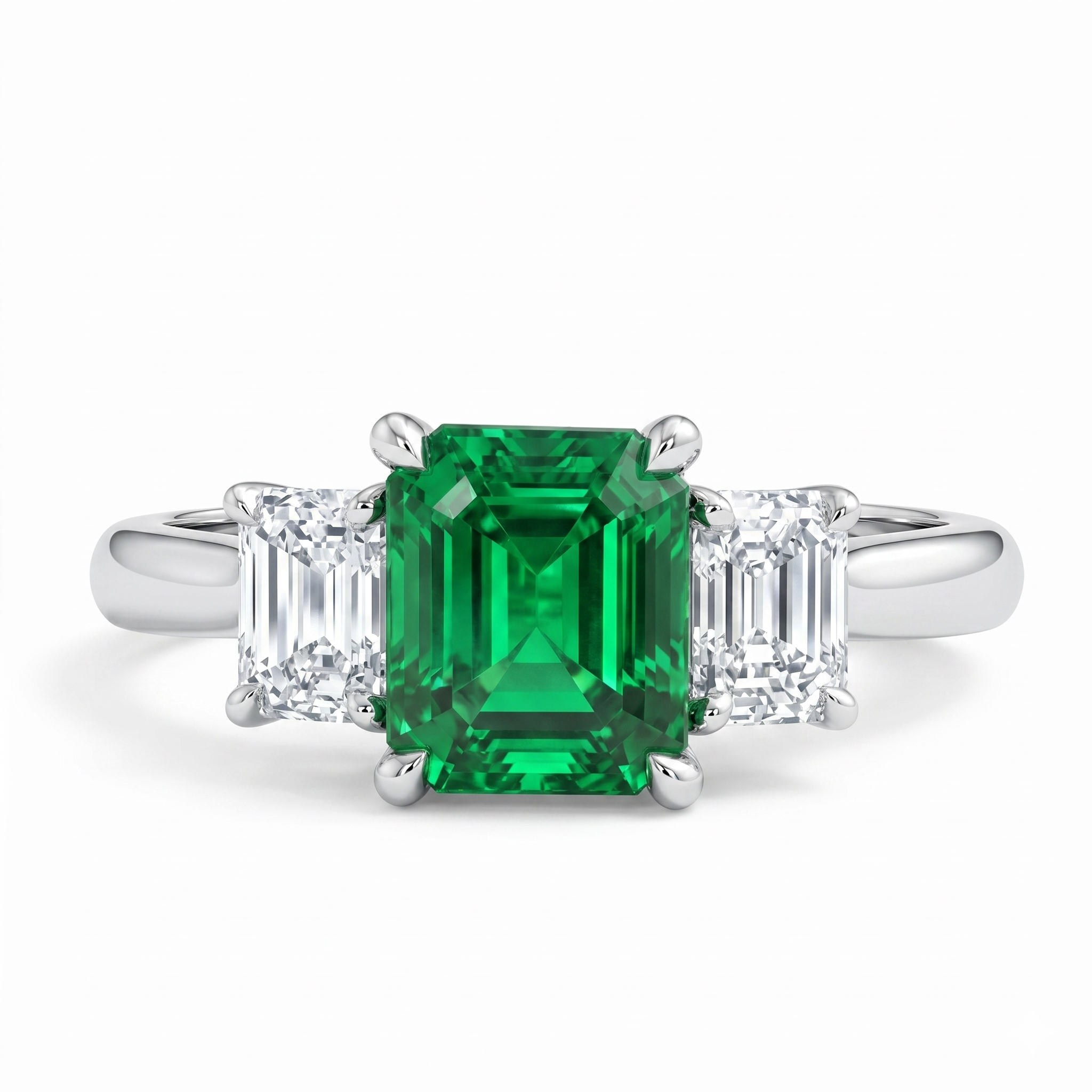 ER057070 - Ring 18KW 1EMER-1.46CT 2EC-0.57CT